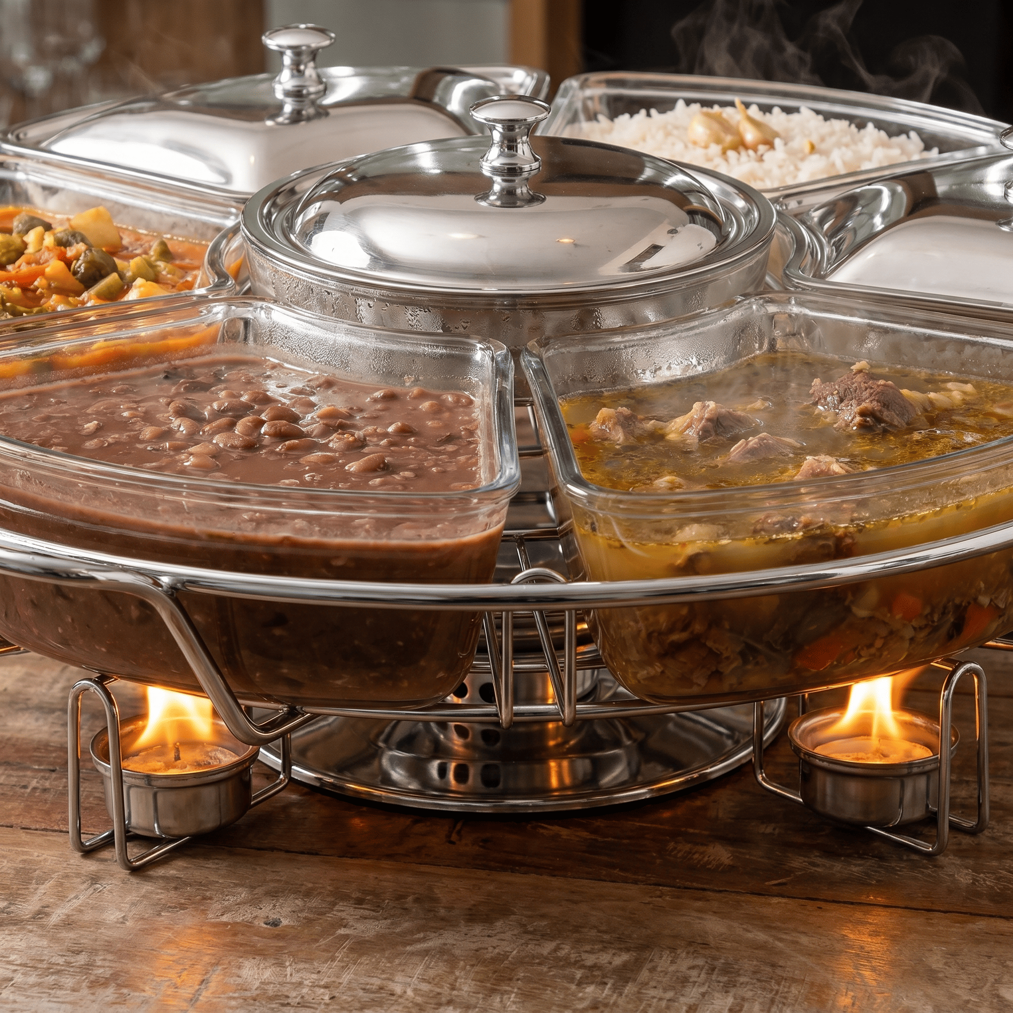 Rechaud Giratório 6 Compartimentos - Aço Inox E Vidro 9 Litros - Imagem 5