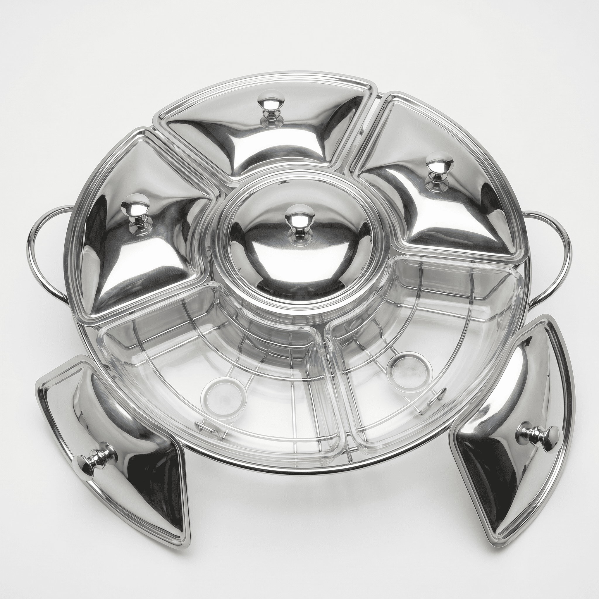 Rechaud Giratório 6 Compartimentos - Aço Inox E Vidro 9 Litros