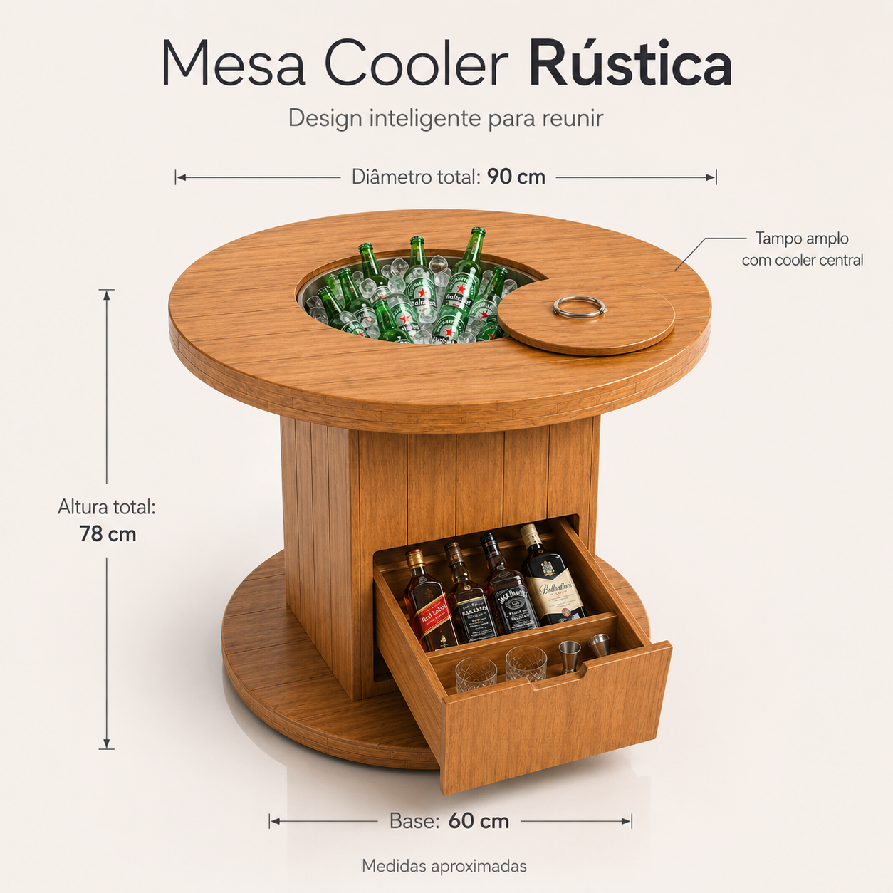 Mesa Cooler com Gaveta Bar