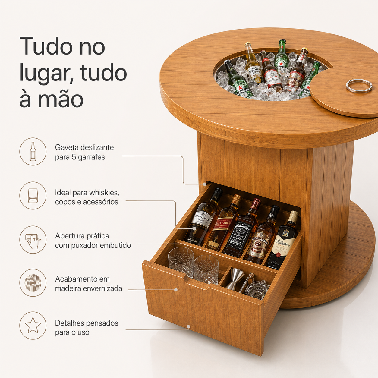 Mesa Cooler com Gaveta Bar